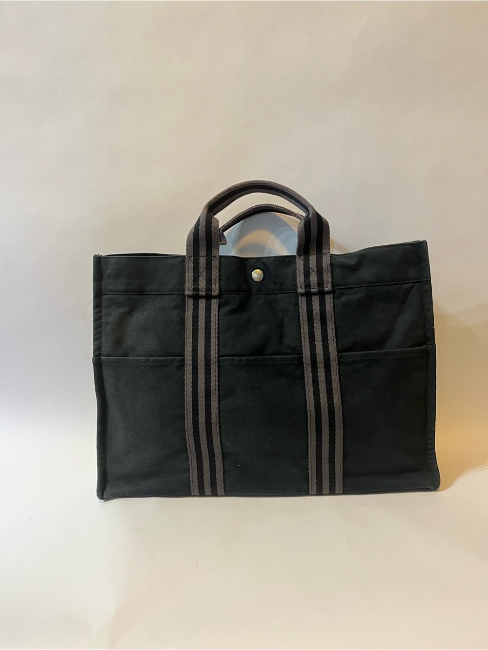 Hermès Fourre Tout MM Black Grey Cotton Canvas Tote Bag Made in 🇫🇷